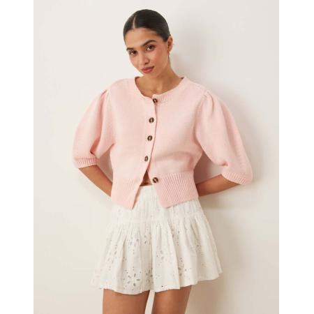 ASOS DESIGN Vest met ronde hals en pofmouwen in roze