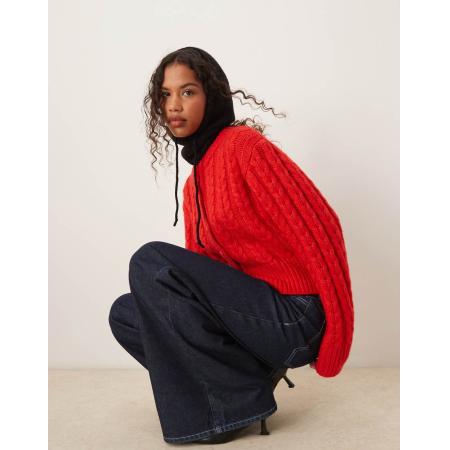 ASOS DESIGN Grofgebreid vest met kabels en ronde hals in rood