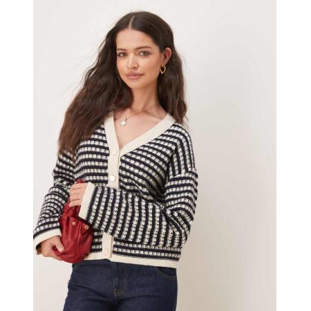 YAS Gebreid vest met strepen in zwart en crème-Wit