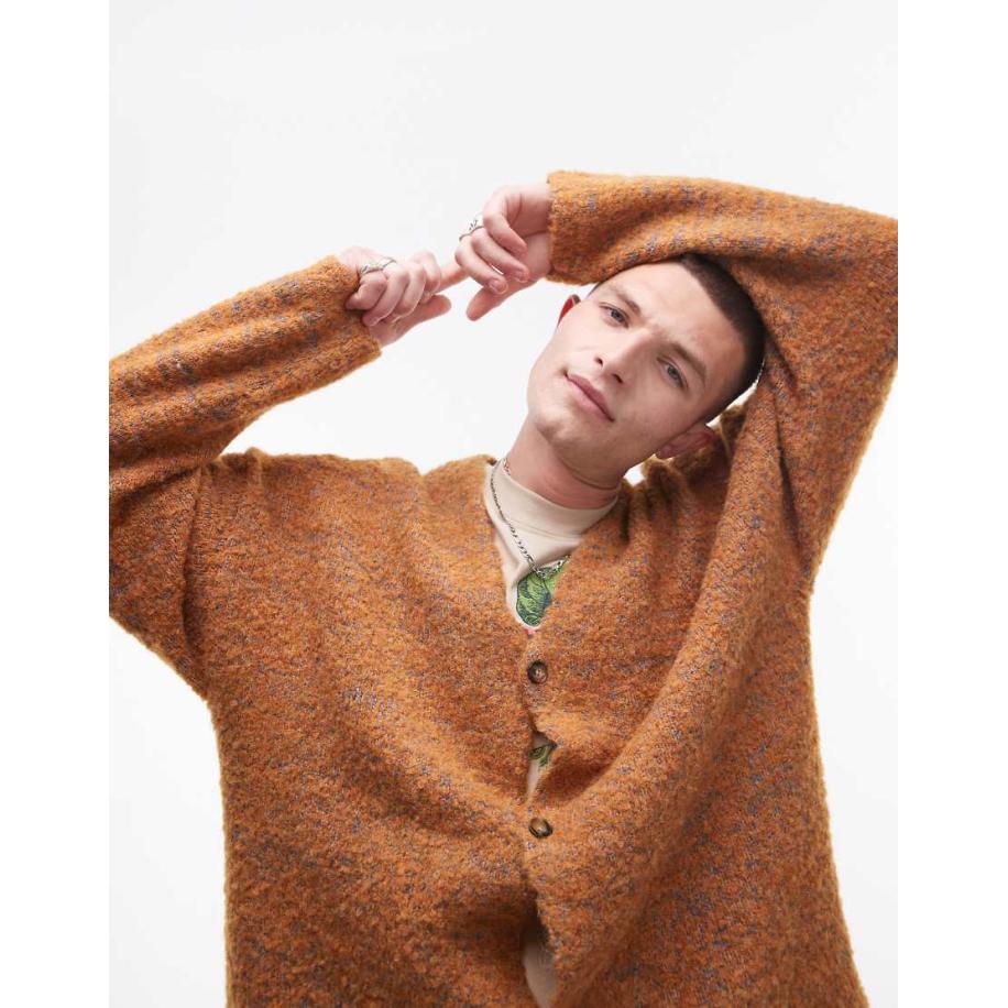 Topman - Ruimvallend vest met bouclé patroon in oranje Oranje