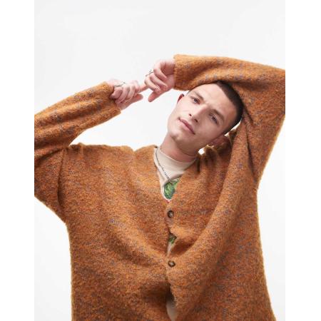 Topman - Ruimvallend vest met bouclé patroon in oranje
