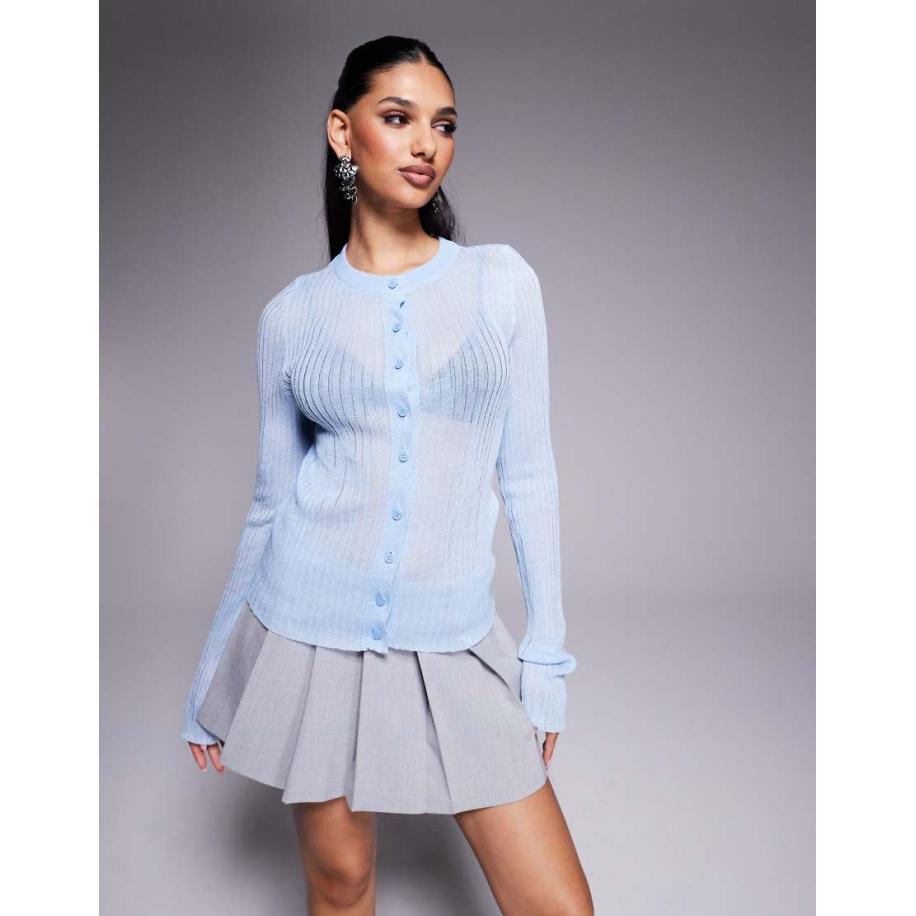 ASOS DESIGN Lichtgewicht geribbeld doorschijnend gebreid vest in blauw-Roze Roze