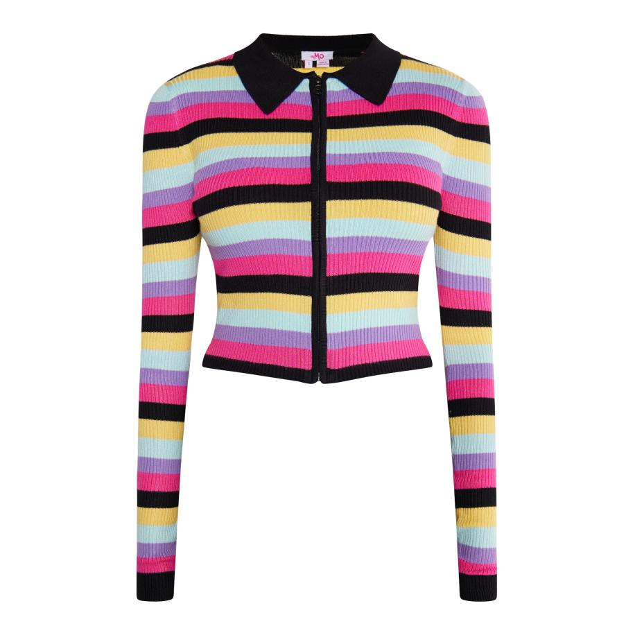 MYMO MYMO Gebreid vest Blonda lichtblauw / geel / pink / zwart -