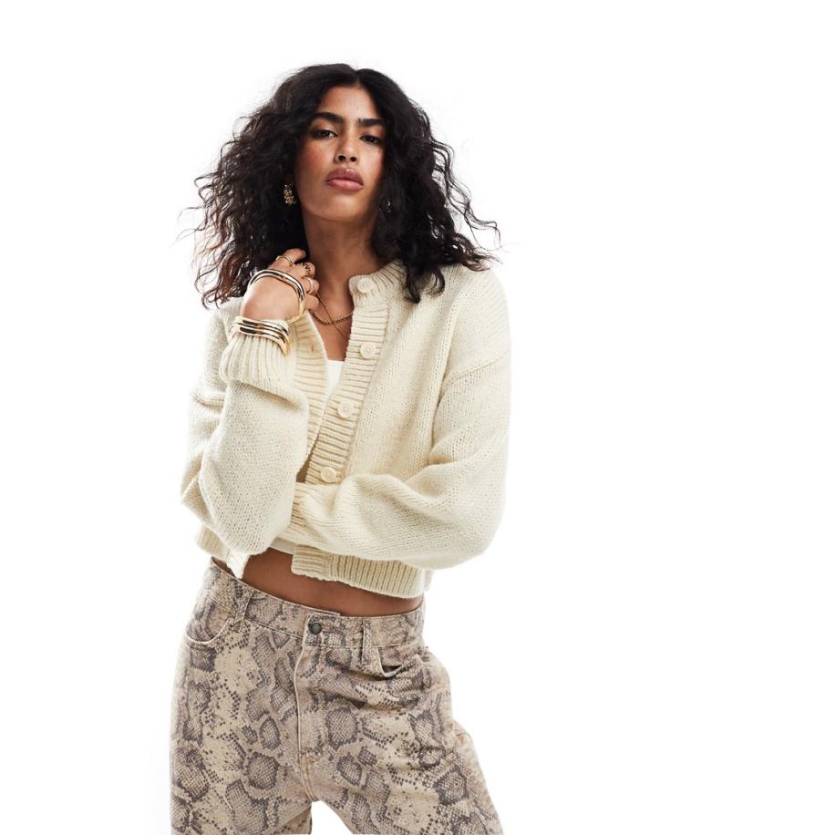 ASOS DESIGN Cropped vest met ronde hals in crème-Wit Wit