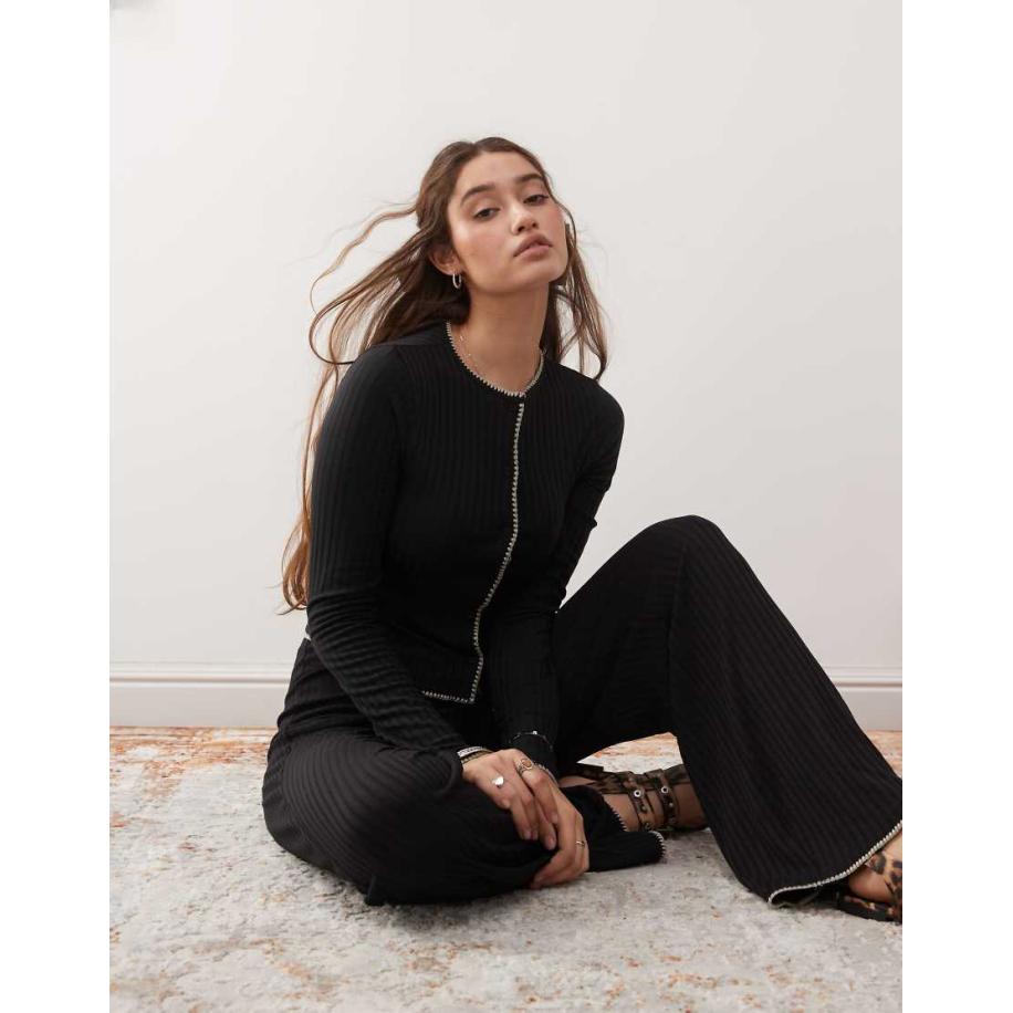 Miss Selfridge Vest met jersey met festonsteek in zwart-Bruin Bruin