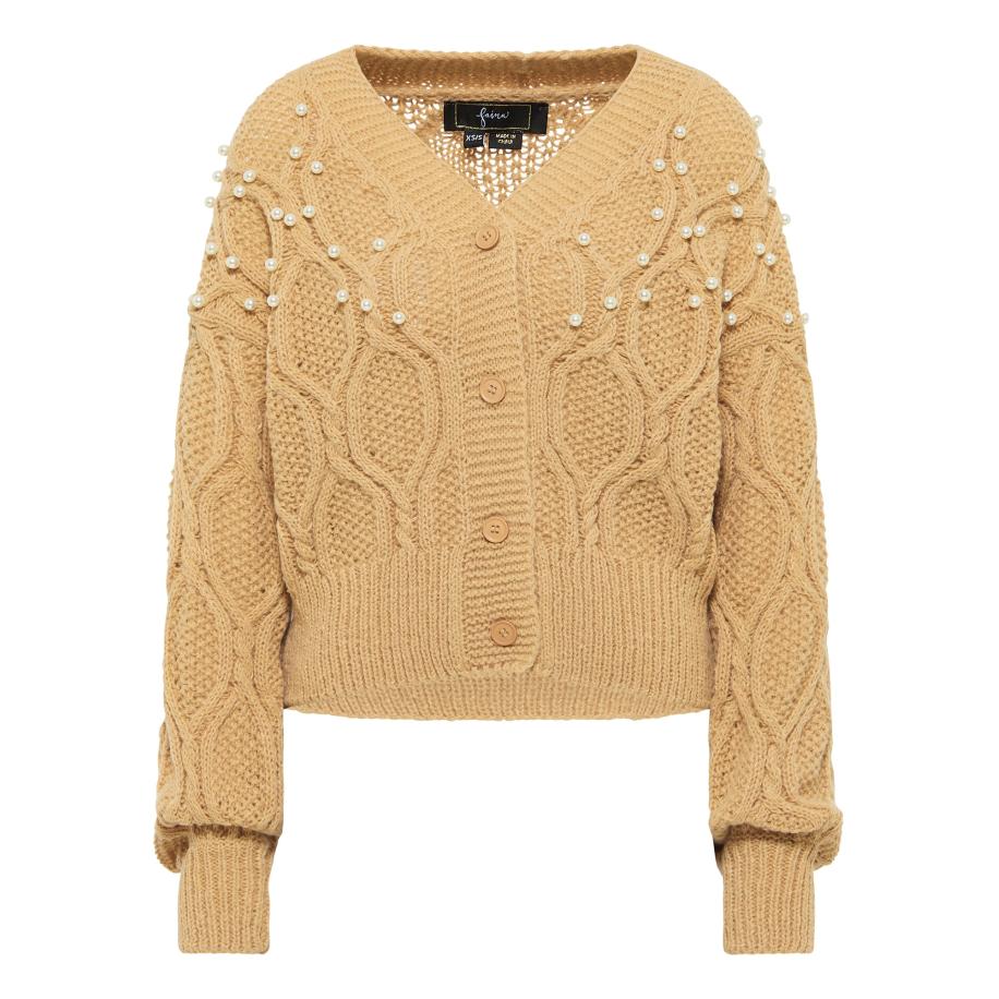 Faina faina Gebreid vest lichtbruin / parelwit -