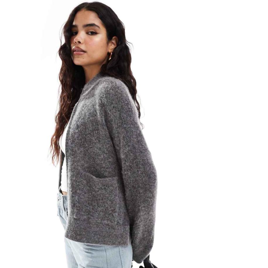 Selected Femme Pluizig vest van wolmix met merinowol en alpaca, rits en zakken in grijs Grijs