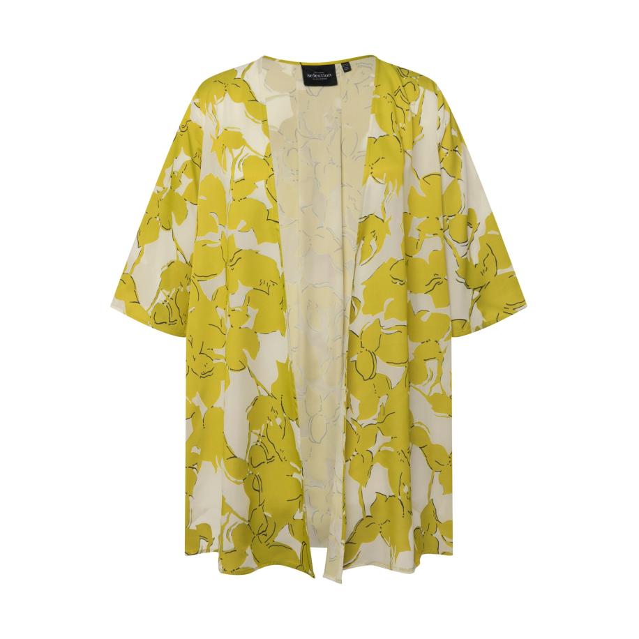 Ulla Popken Ulla Popken Gebreid vest geel / wit -