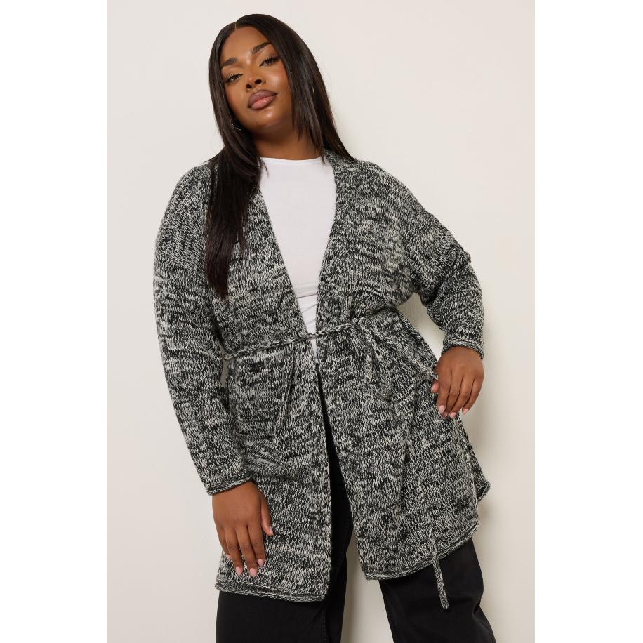Yours Zwart Twist Knit Belted Cardigan Size 58-60 Zwart