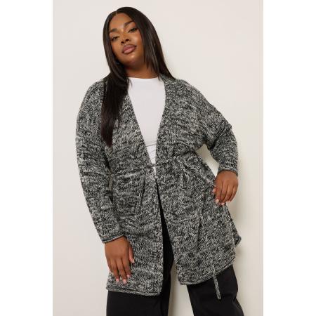 Yours Zwart Twist Knit Belted Cardigan Size 58-60