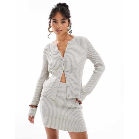 Pretty Lavish Gebreid vest met fijne bies in taupe, deel van co-ord set-Grijs