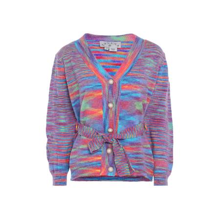 Tanuna Tanuna Gebreid vest lichtblauw / geel / donkerlila / oranjerood