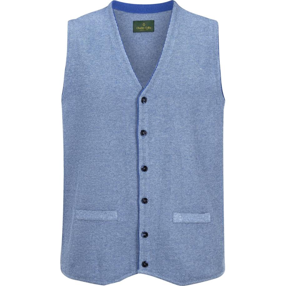 Charles Colby Gebreid vest blauw, Effen Blauw