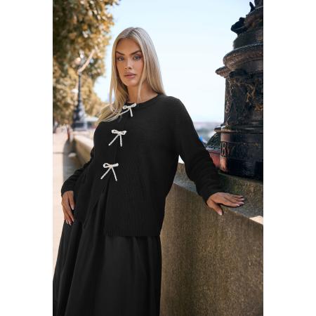 Yours Curve Zwarte Parel Strik Voorkant Cardigan Size 50-52