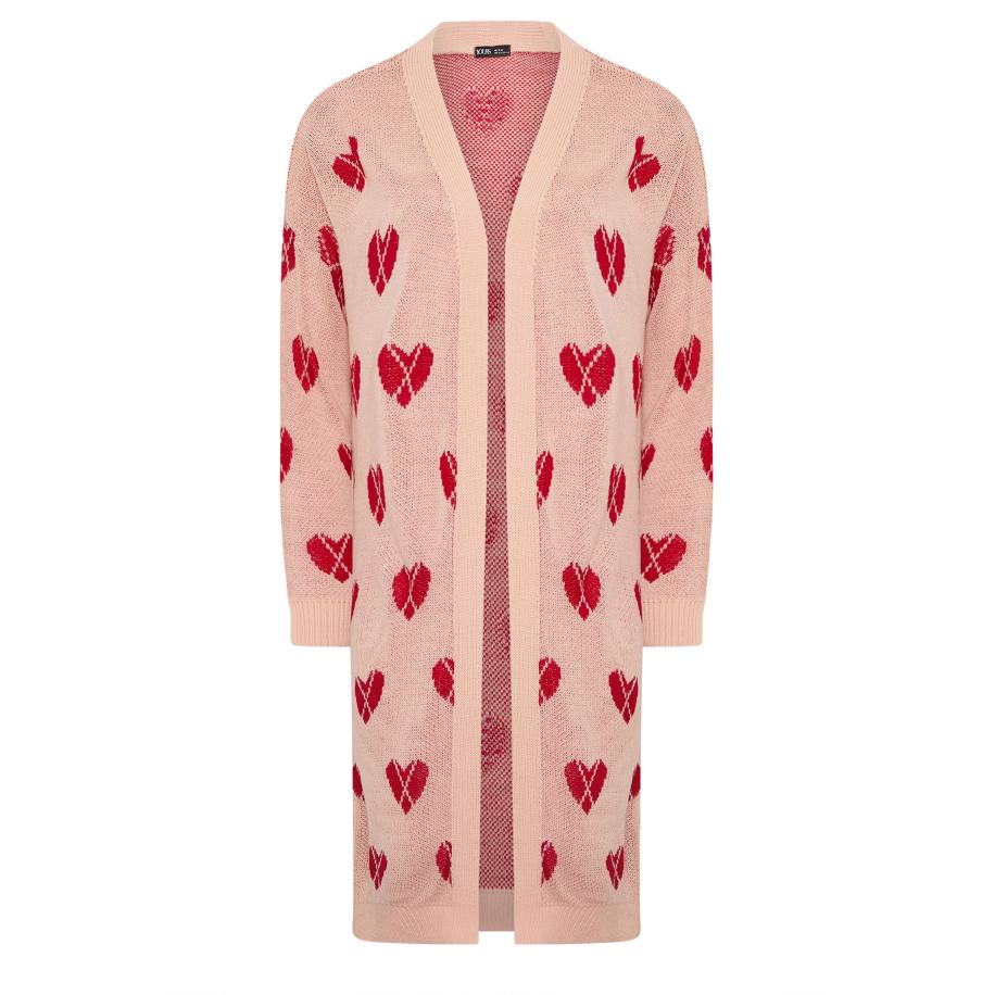 Yours Curve Roze Argyle Hart Midi Cardigan Size 50-52 Roze