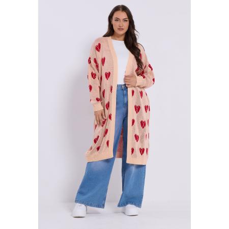 Yours Curve Roze Argyle Hart Midi Cardigan Size 50-52