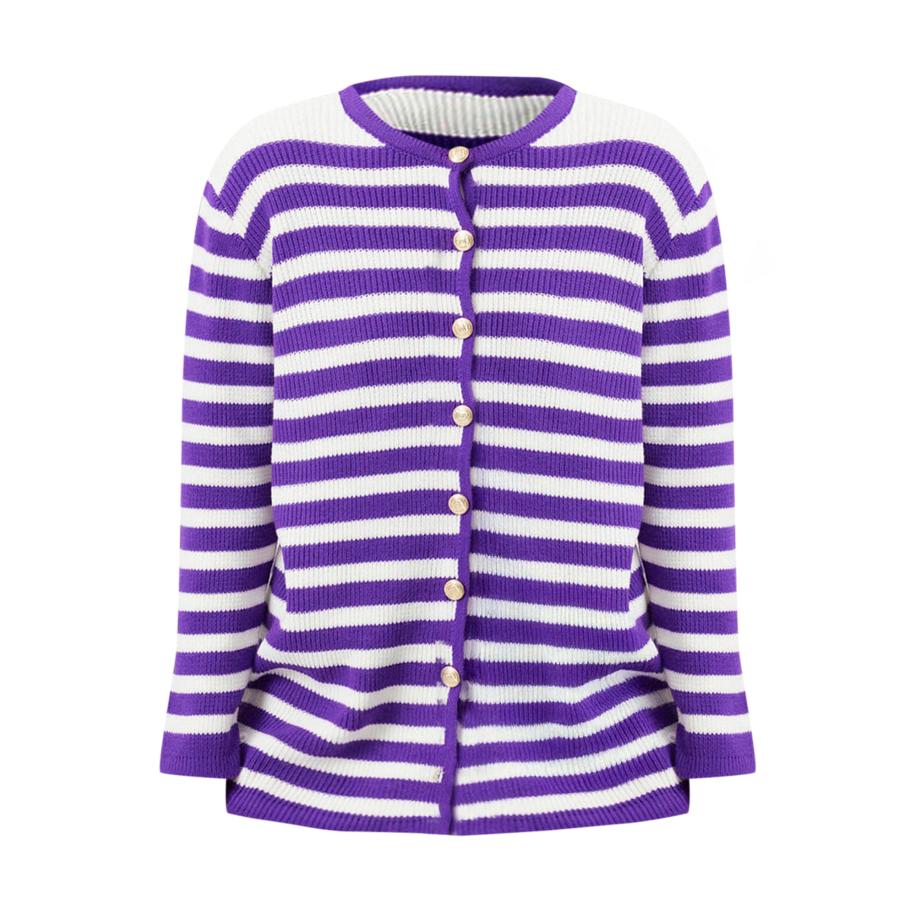 Touche Prive Touche Prive Gebreid vest donkerlila / wit -