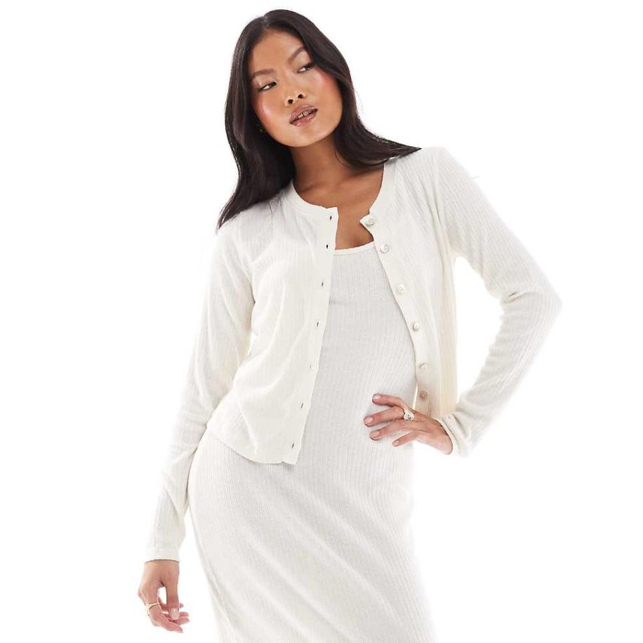 Vero Moda Petite Zacht geribbeld vest in gemêleerd crème, deel van co-ord set-Neutraal Multicolor