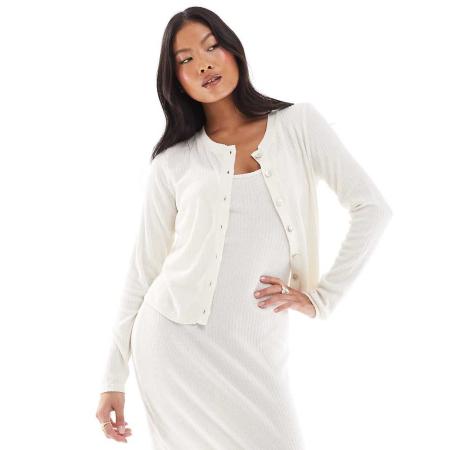 Vero Moda Petite Zacht geribbeld vest in gemêleerd crème, deel van co-ord set-Neutraal