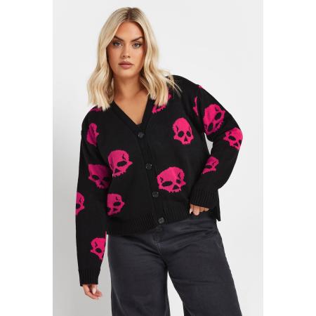 Limited Collection Gebreid Vest Met Schedelprint In Zwart/Roze Size 58-60