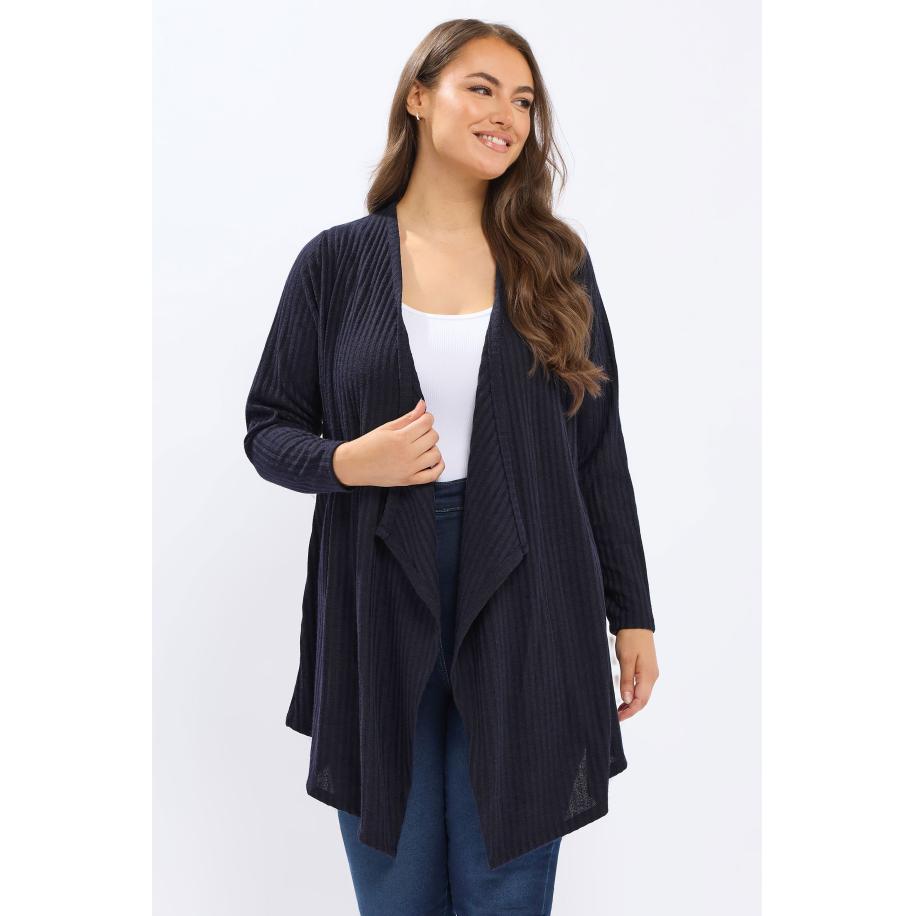 Yours Curve Marineblauwe Geribbelde Watervalcardigan Size 58-60 Blauw