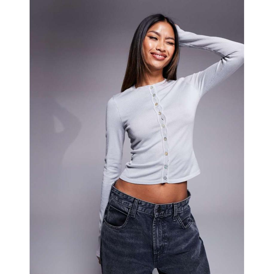 Kaiia Getailleerd vest met knoopjes in lichtgrijs Grijs