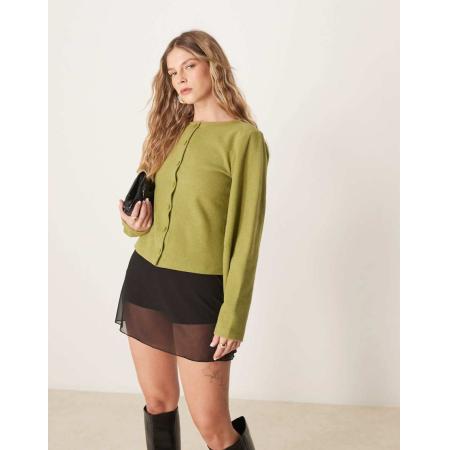 ASOS DESIGN Superzacht vest met cocoon mouwen in olijfgroen-Bruin