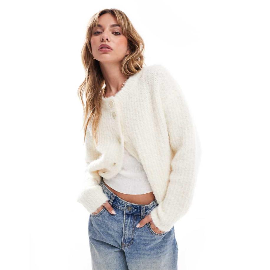 4th & Reckless Kort gebreid vest van wolmix met textuur in crème-Wit Wit