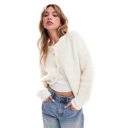 4th & Reckless Kort gebreid vest van wolmix met textuur in crème-Wit