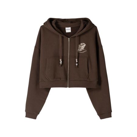 Bershka Bershka Sweatvest ecru / chocoladebruin