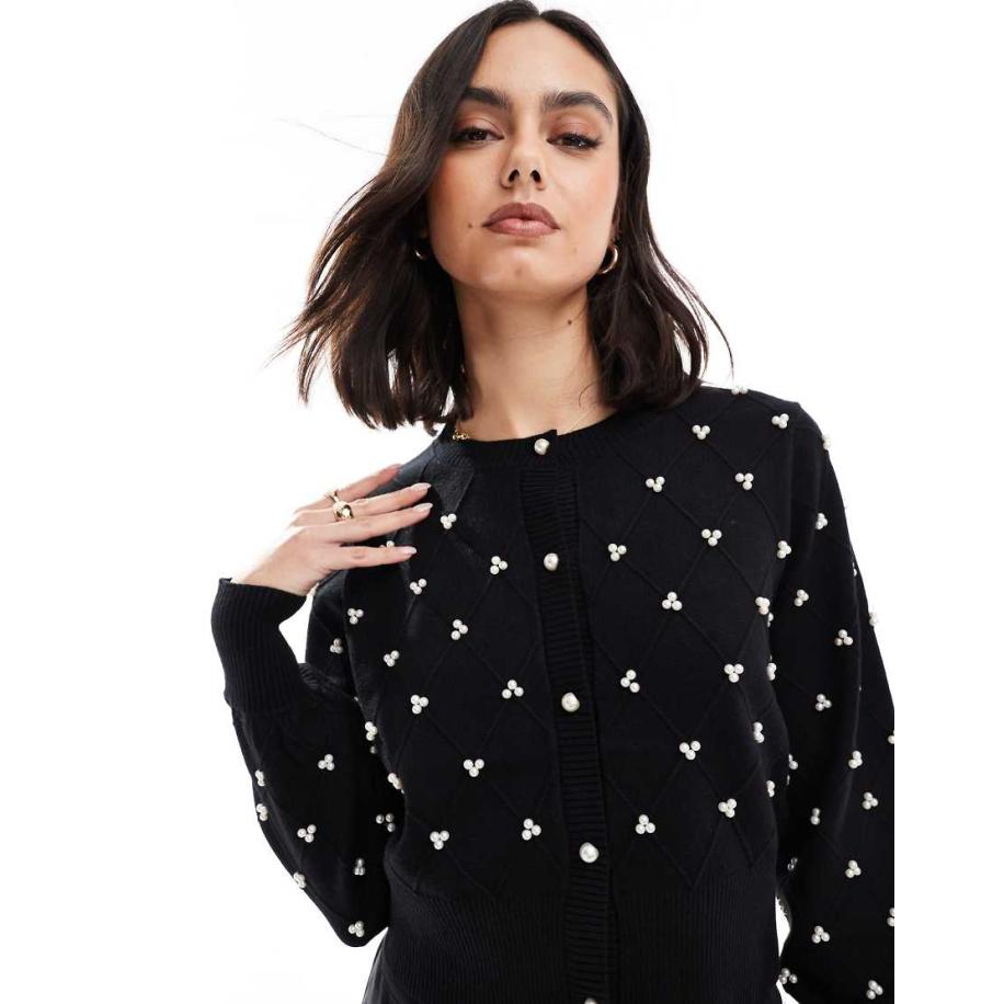 The Frolic Exclusives Vest met pofmouwen, ruitpatroon en pareltjes in zwart Zwart