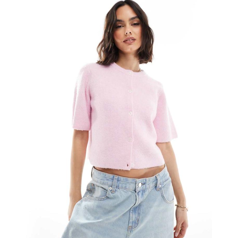 Pieces Zacht gebreid vest met korte mouwen in roze Roze