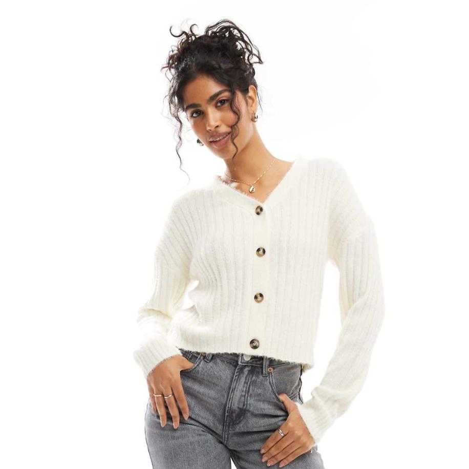 Wednesday's Girl Pluizig getextureerd vest in crème-Wit Wit