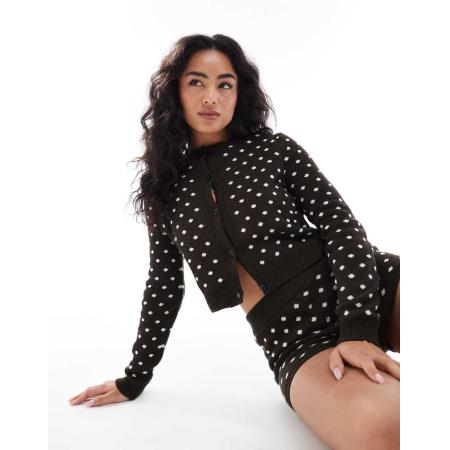 Miss Selfridge Gebreid vestje in bruin met witte stippen