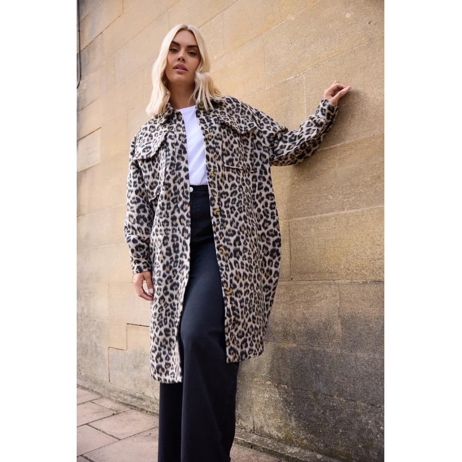 Yours Shacket In Een Lange Pasvorm Met Luipaardprint In Bruin Size 58-60 Bruin