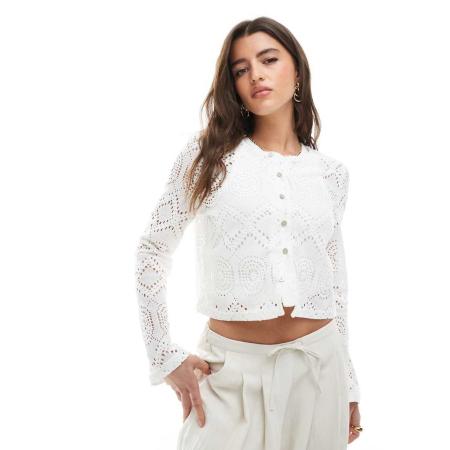 Pieces Gebreid vest met diamantpatroon in wolkenwit