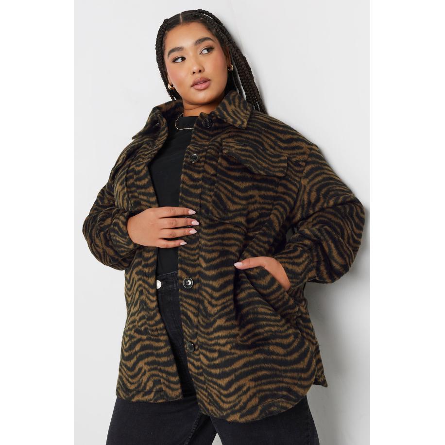 Yours Shacket Met Zebraprint En Klassieke Kraag In Bruin/Zwart Size 58-60 Bruin