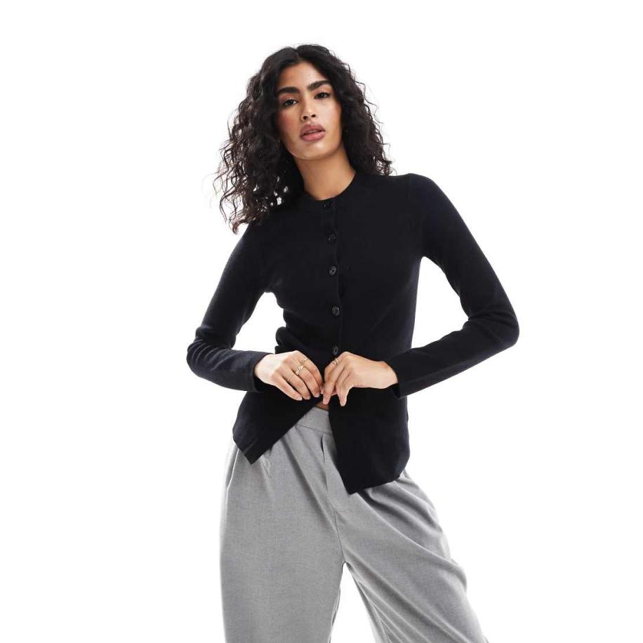 ASOS DESIGN Vest met ronde hals en lange pasvorm in zwart Zwart