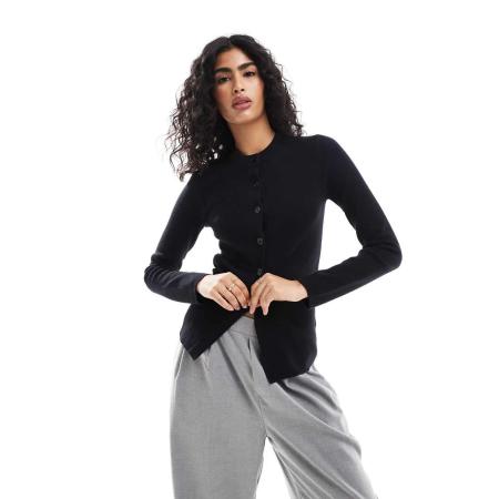 ASOS DESIGN Vest met ronde hals en lange pasvorm in zwart