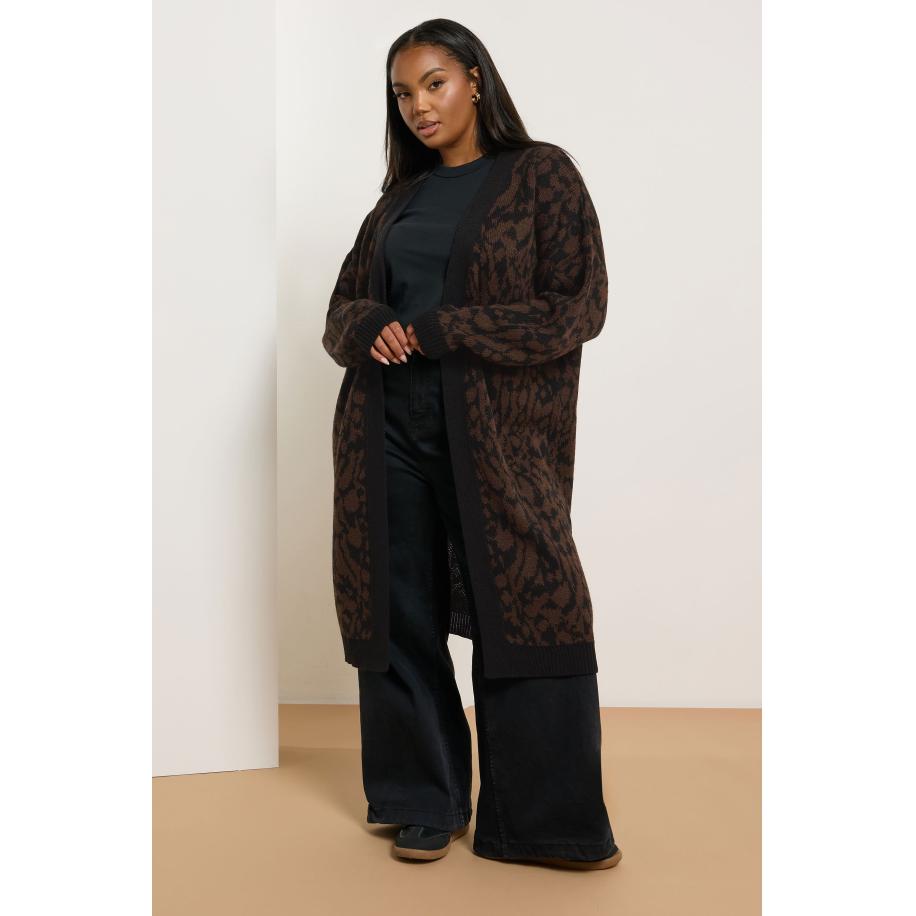 Yours Curve Bruine Luipaardprint Midi Cardigan Size 58-60 Bruin