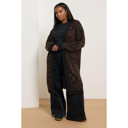 Yours Curve Bruine Luipaardprint Midi Cardigan Size 58-60