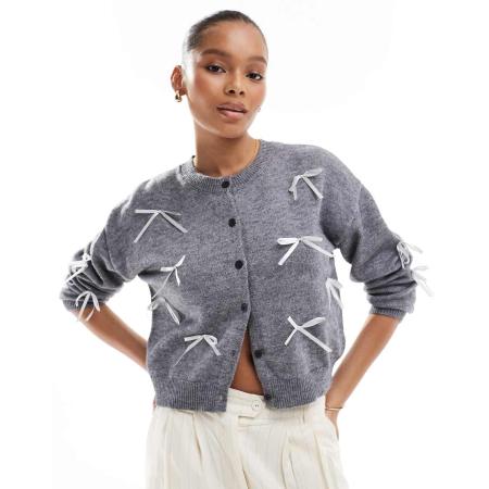 Pieces Vest met gestrikte lintjes in gemêleerd middengrijs