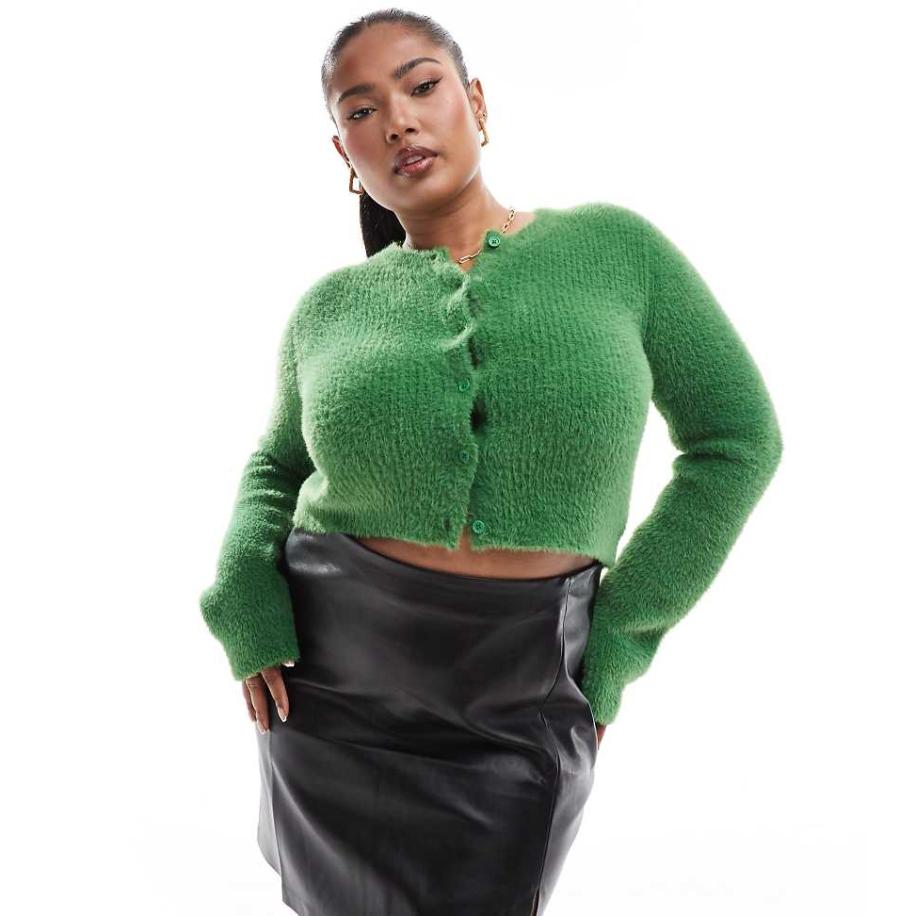 ASOS DESIGN Curve Aansluitend vestje van pluizig garen in groen Groen