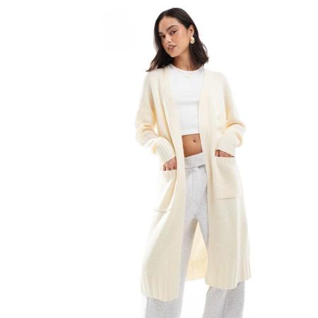 Wednesday's Girl Zacht geborsteld oversized vest met lange pasvorm in gemêleerd crème-Wit