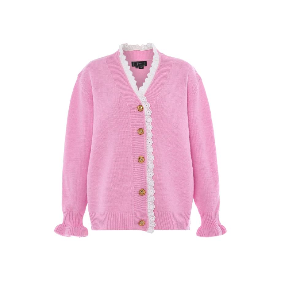 Faina faina Gebreid vest rosa / wit -