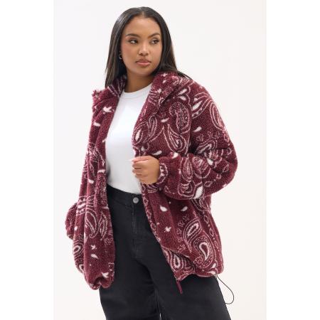 Yours Curve Bordeauxrode Fleecejas Met Paisleyprint Size 58-60
