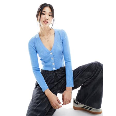 JDY Vest met lange mouwen en V-hals in blauw