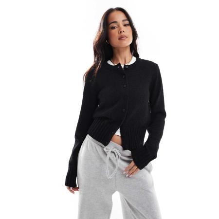 ASOS DESIGN Gebreid vest met textuur en ronde hals in zwart