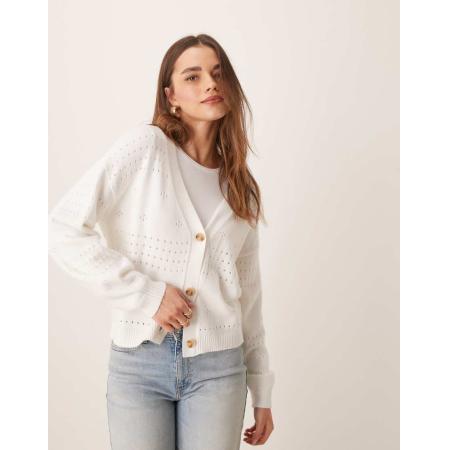 VILA Gebreid vest met blousonmouwen en patroon in wit