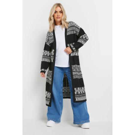 Yours Lang Kabelgebreid Vest Met Fairisleprint In Zwart Size 58-60